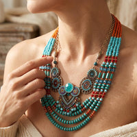 Bohemian Turquoise Beaded Layered Necklace