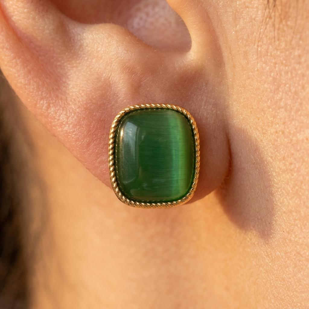 Rectangular Cats Eye Stone Jewelry Set