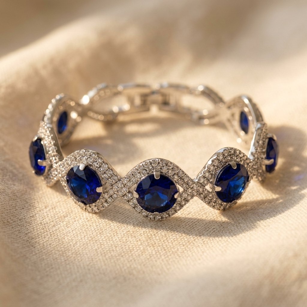 Vintage Silver Sapphire Round Bracelet