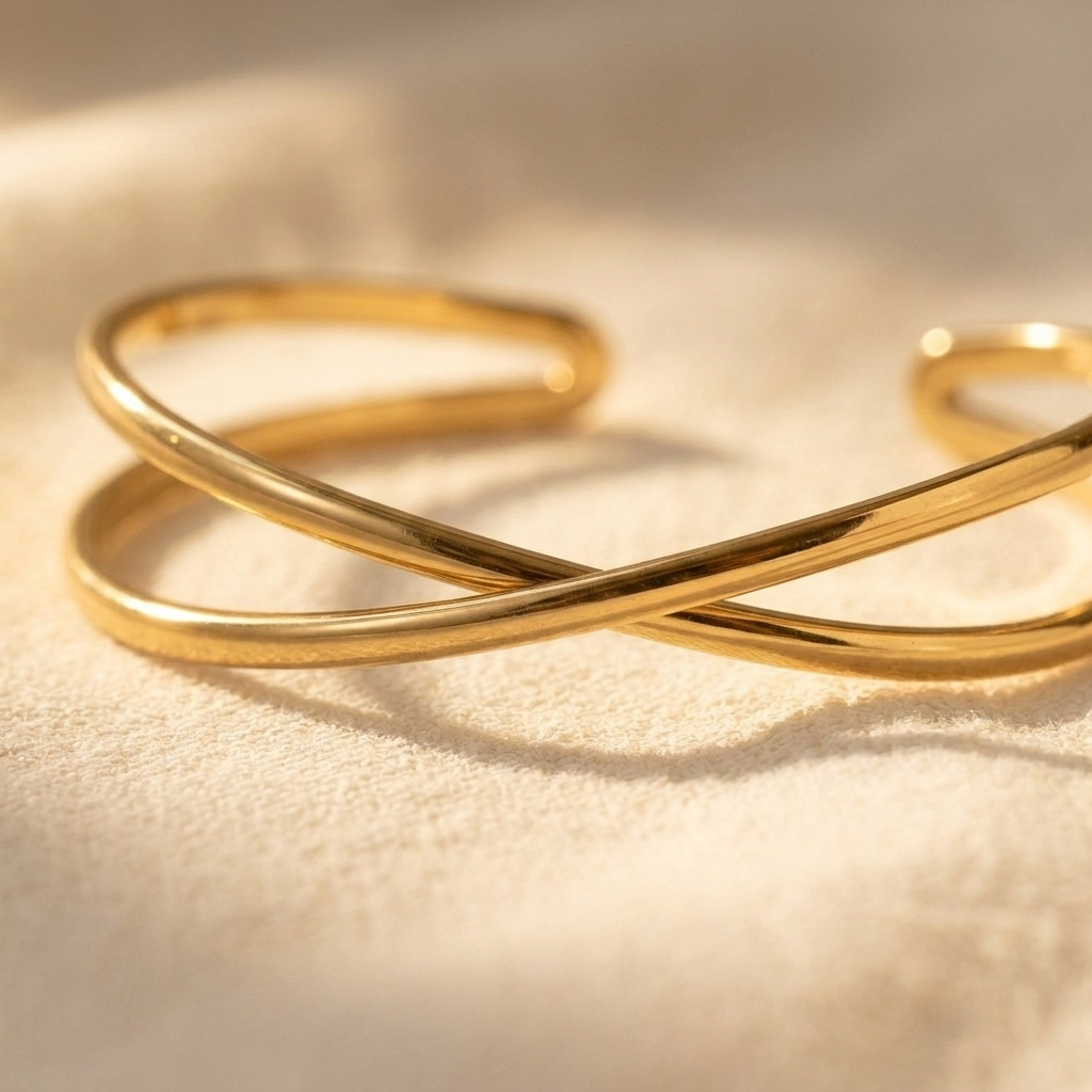 Gold Twisted Cuff Open Bracelet