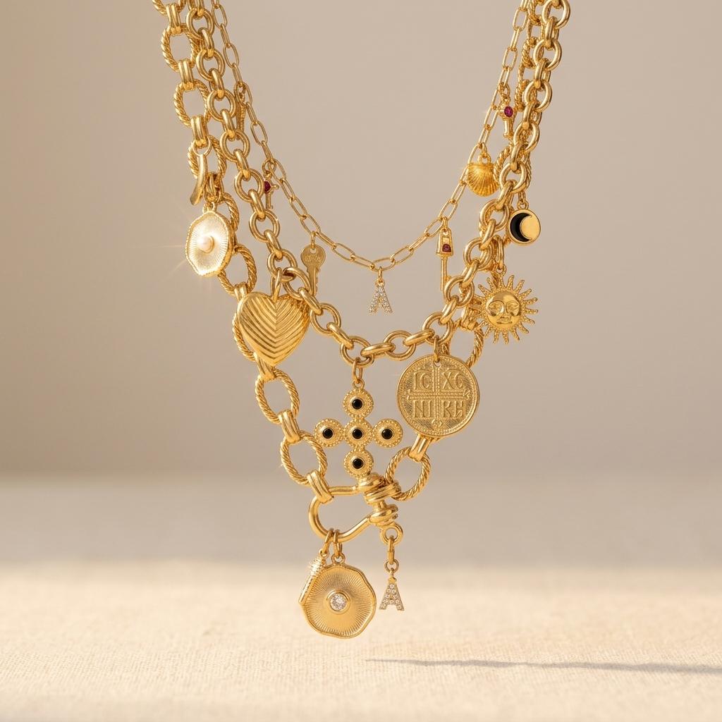 Golden Pearl Charm Necklace
