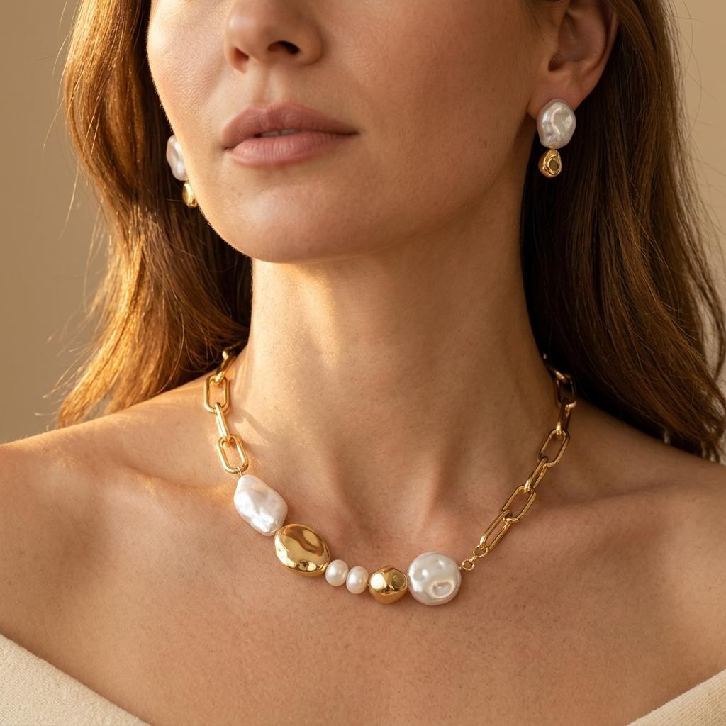 Vintage Gold Baroque Pearl Jewelry Set