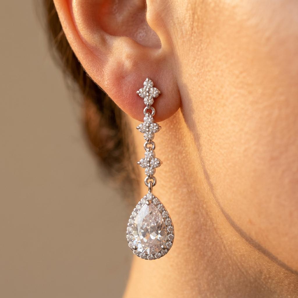 Silver Crystal Teardrop Chandelier Earrings