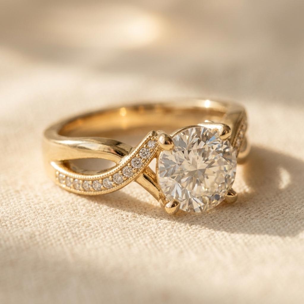 Vintage Gold Zirconia Braided Ring