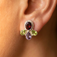 Sterling Silver Multi Gemstone Stud Earrings