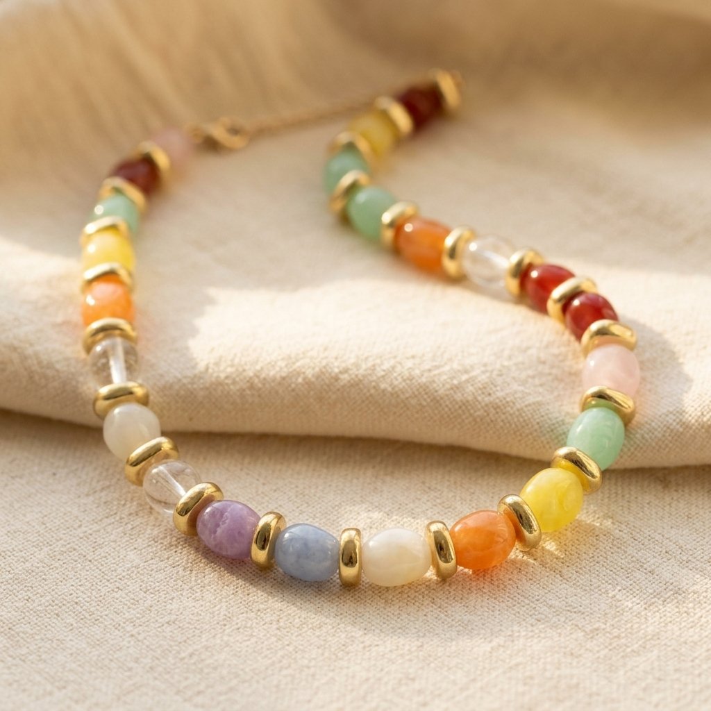Colorful Gold Oval Beaded Necklace