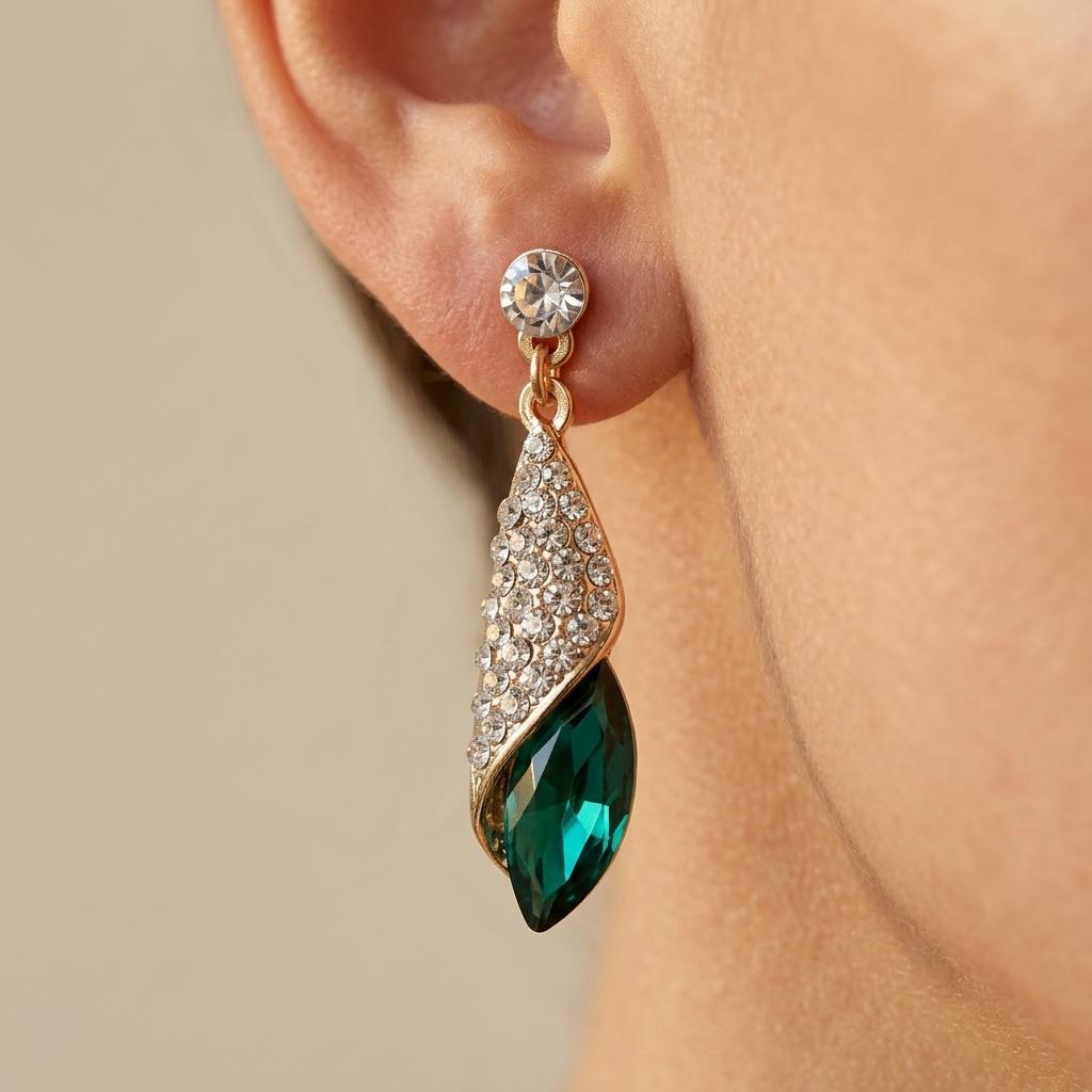 Emerald Green Crystal Drop Dangle Earrings
