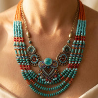 Bohemian Turquoise Beaded Layered Necklace