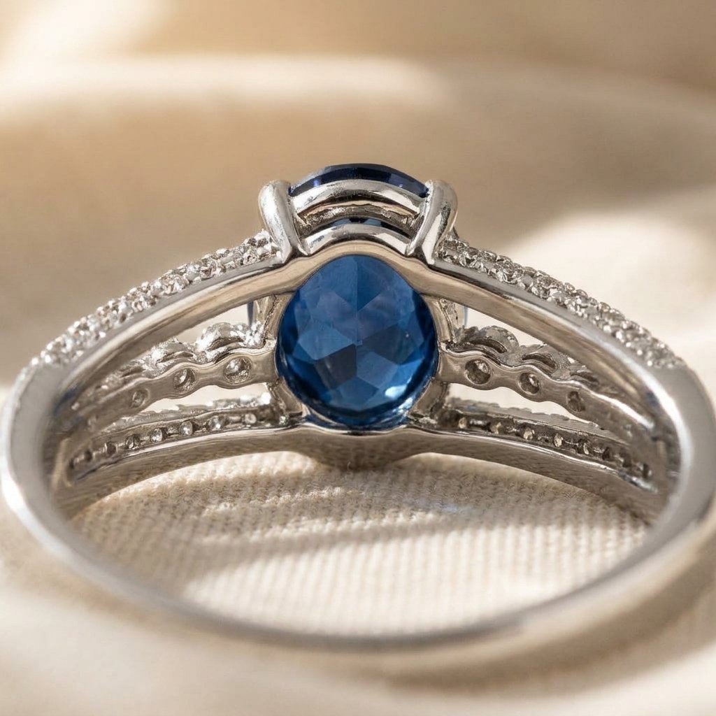 Silver Blue Sapphire Oval Filigree Ring