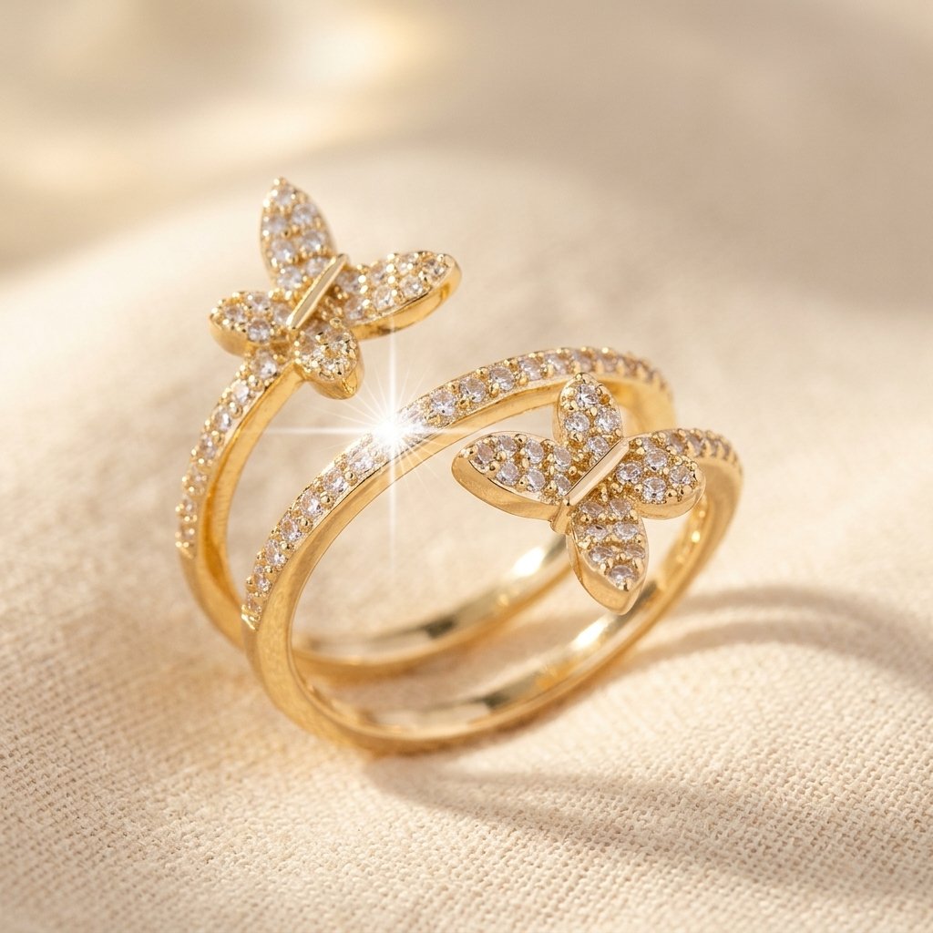 Pavé Gold Double Butterfly Band Ring