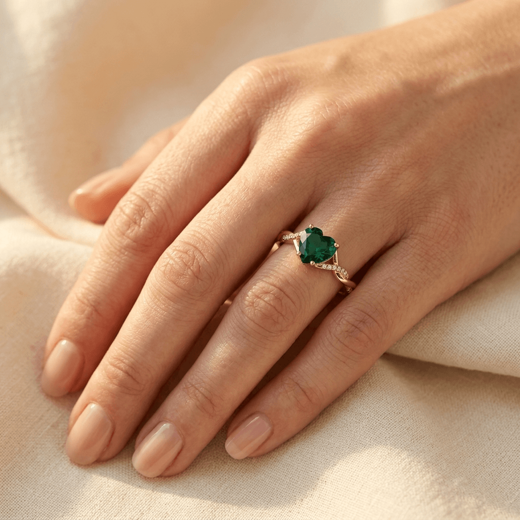 Elegant Emerald Zirconia Claw Set Ring