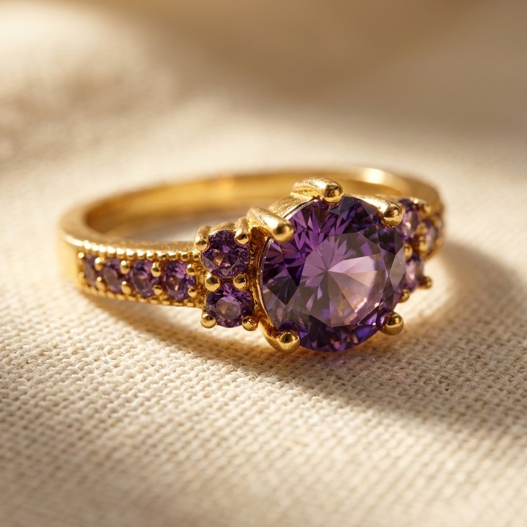 Vintage Gold Amethyst Cluster Cocktail Ring