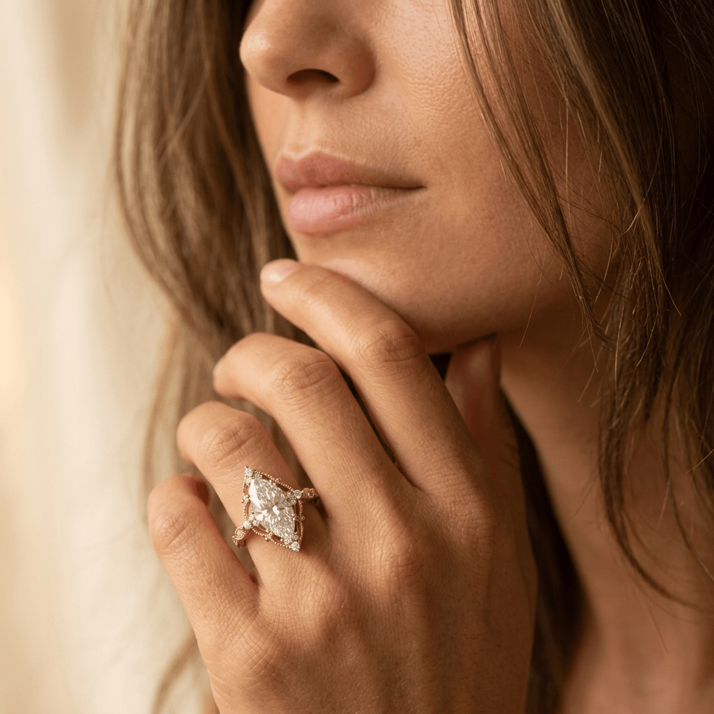 Vintage Bohemian Copper Marquise Rose Quartz Ring