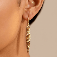 Gold Textured Long Oval Drop Earrings