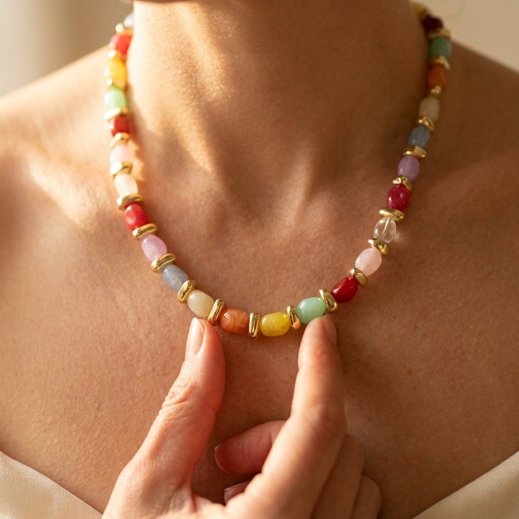 Colorful Gold Oval Beaded Necklace