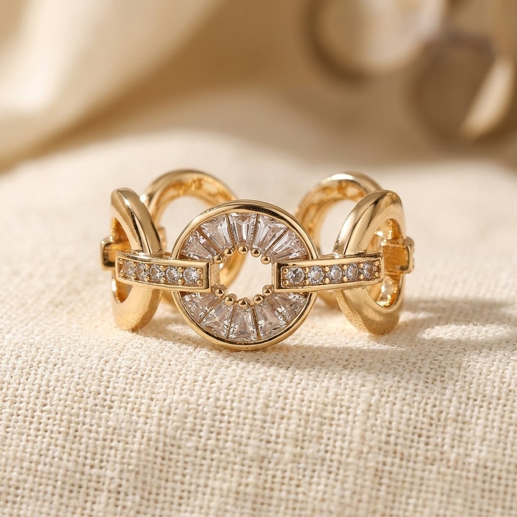 Art Deco Gold Baguette Crystal Circle Ring