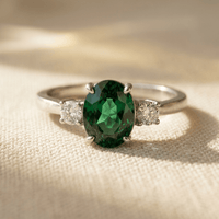 Green Stone Inlaid Silver Stack Ring