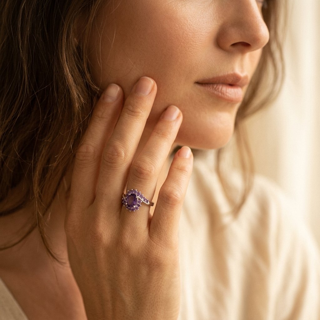 Vintage Silver Amethyst Halo Cluster Ring