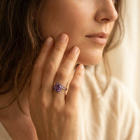 Vintage Silver Amethyst Halo Cluster Ring