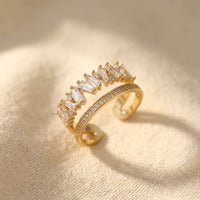 Gold Baguette Crystal Cuff Ring
