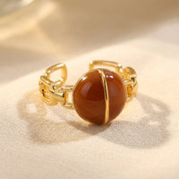 Gold Amber Cats Eye Oval Ring