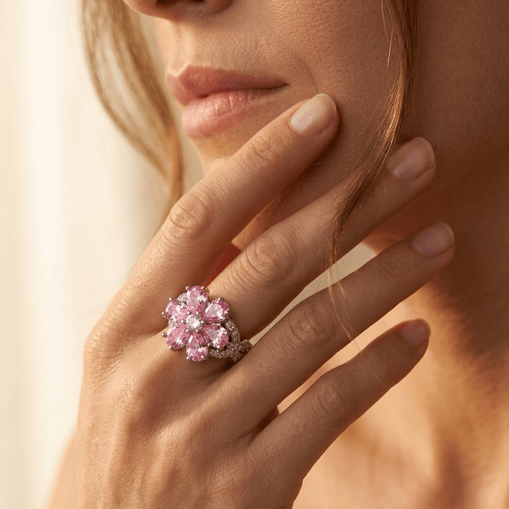 Vintage French Cubic Zirconia Flower Ring