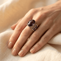 Ethnic Hand Carved Purple Zirconia Heart Ring