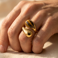 Gold Tiger Eye Stone Oval Statement Ring
