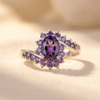 Vintage Silver Amethyst Halo Cluster Ring