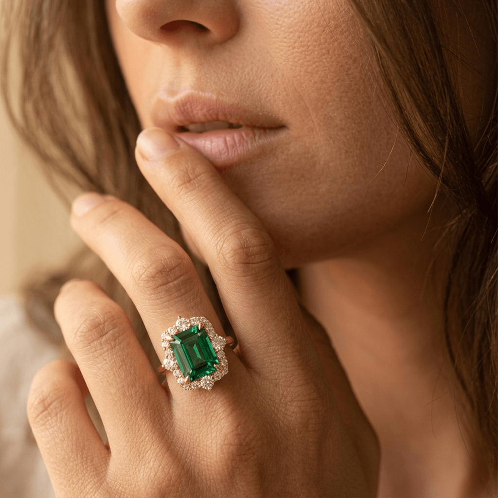 Elegant Green Cubic Zirconia Floral Ring
