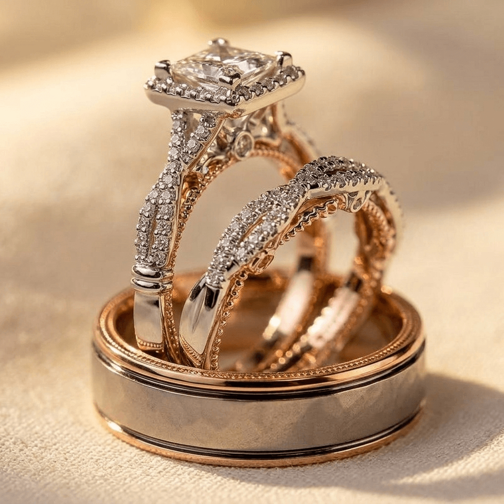 Exquisite Luxurious Round Synthetic Zircon Ring Set