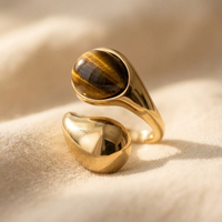 Gold Tiger Eye Stone Oval Statement Ring