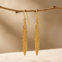 Gold Textured Long Oval Drop Earrings