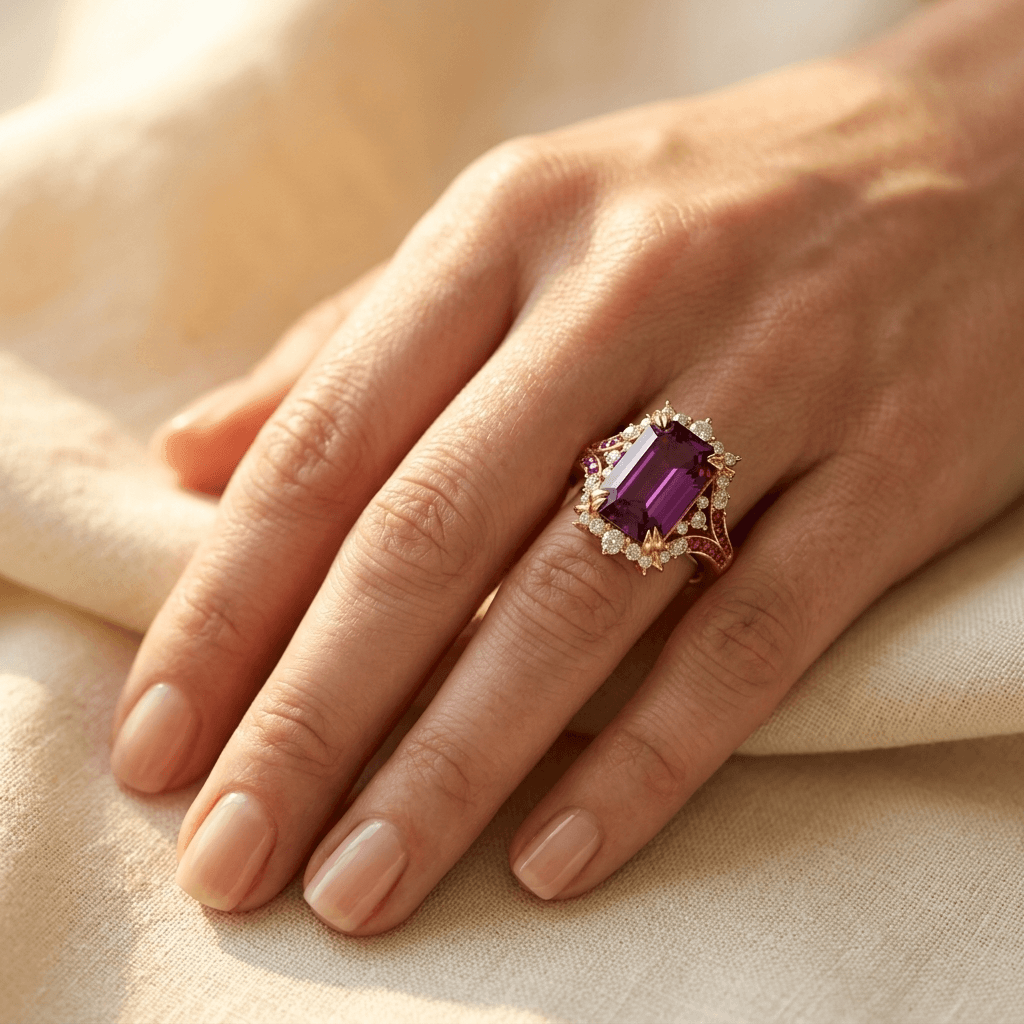 Elegant Red Synthetic Zirconia Floral Ring