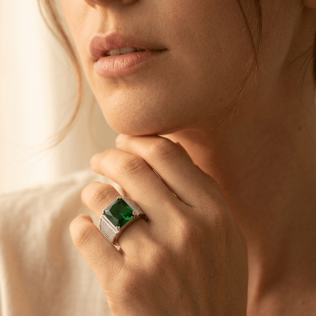 Trendy Mens Green Zircon Statement Ring