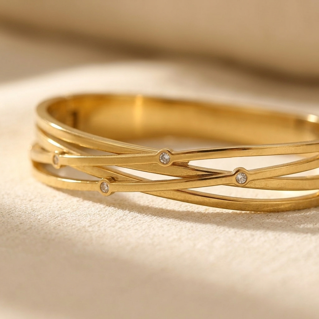 Gold Diamond Accent Stackable Bangle Bracelet