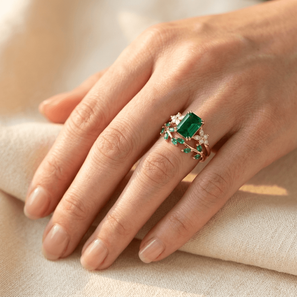 Elegant Green Transparent Cut Engagement Ring