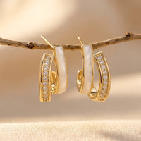 Gold Mother Of Pearl Crystal Hoop Earrings
