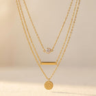 Gold Tone Layered Necklace With Round Pendant