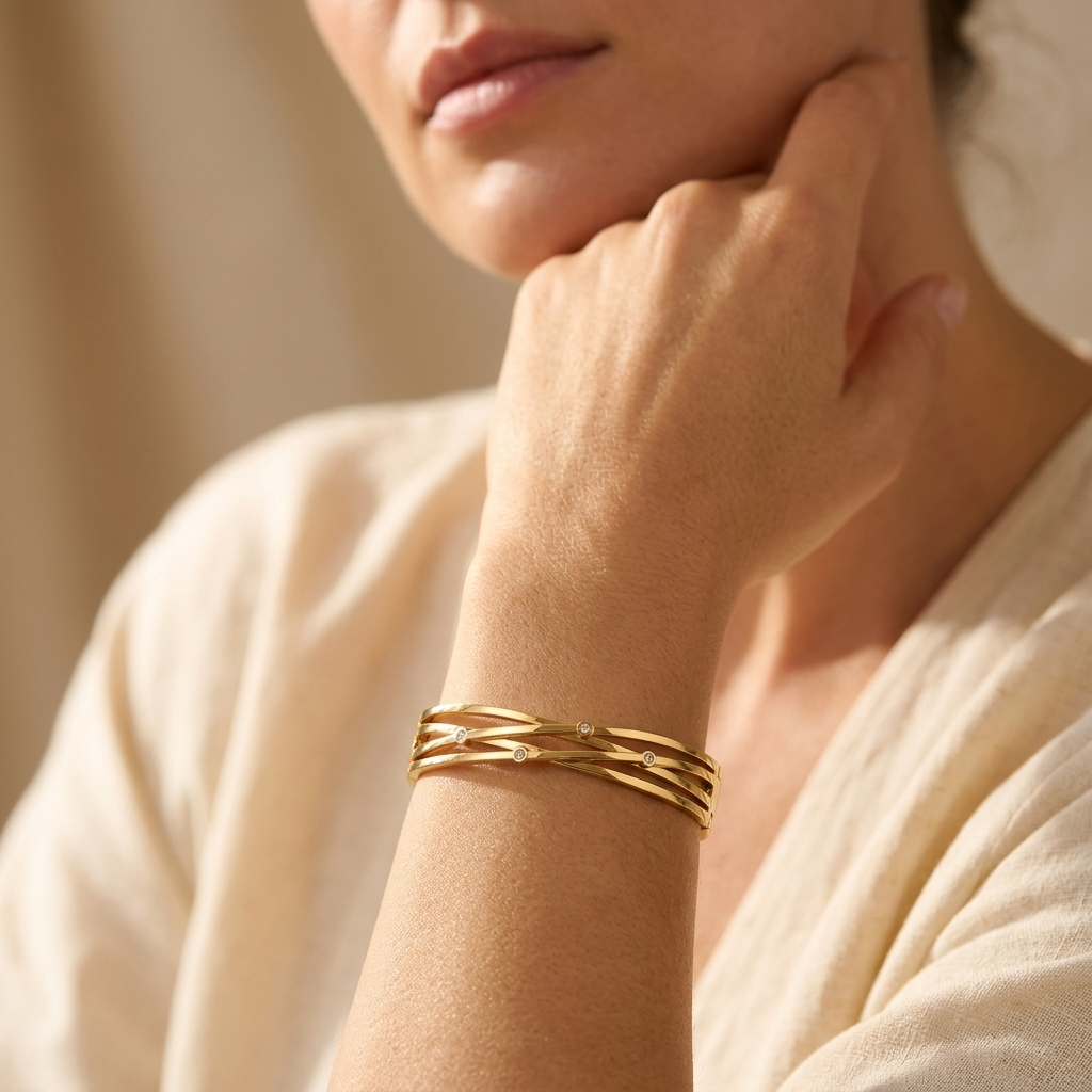 Gold Diamond Accent Stackable Bangle Bracelet