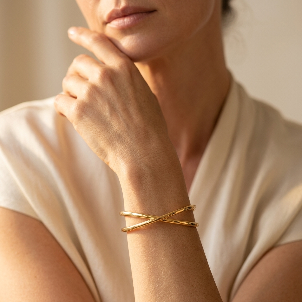 Gold Twisted Cuff Open Bracelet