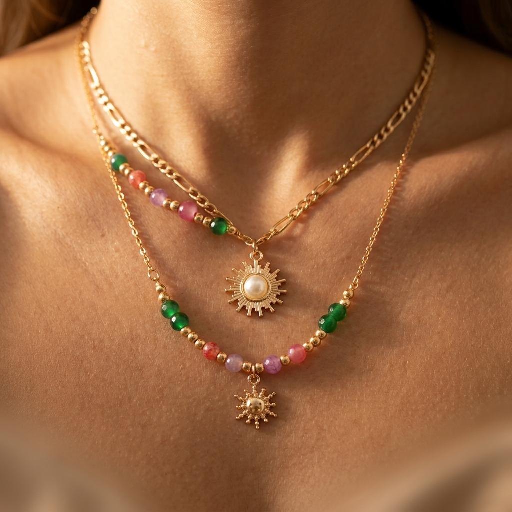 Bohemian Beaded Spiral Sun Pendant Necklace