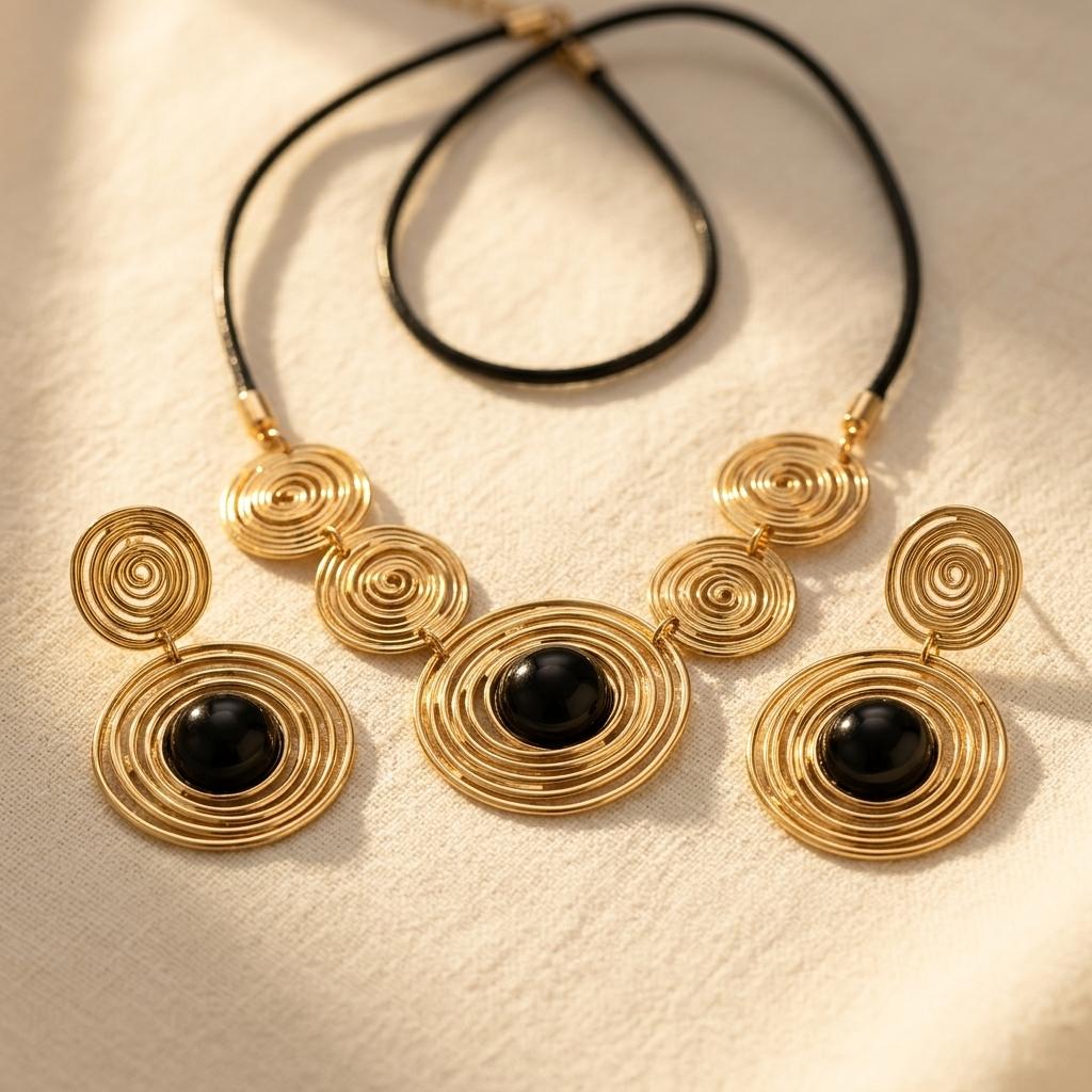 Vintage Bohemian Geometric Black Acrylic Jewelry Set