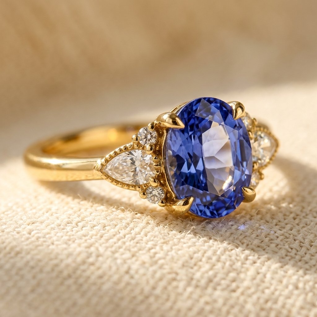 Vintage Gold Blue Sapphire Oval Ring