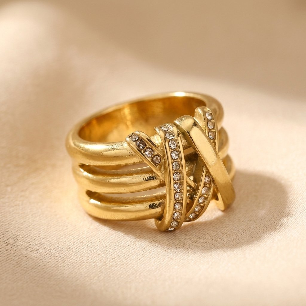 Vintage Gold Multi Band Crystal Wrap Ring