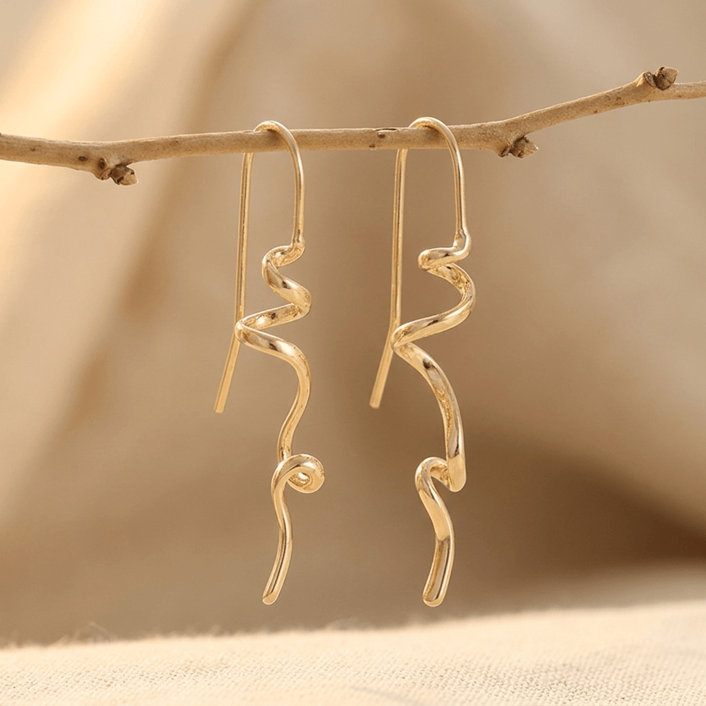 Artistic Twisted Gold Long Hanging Earrings