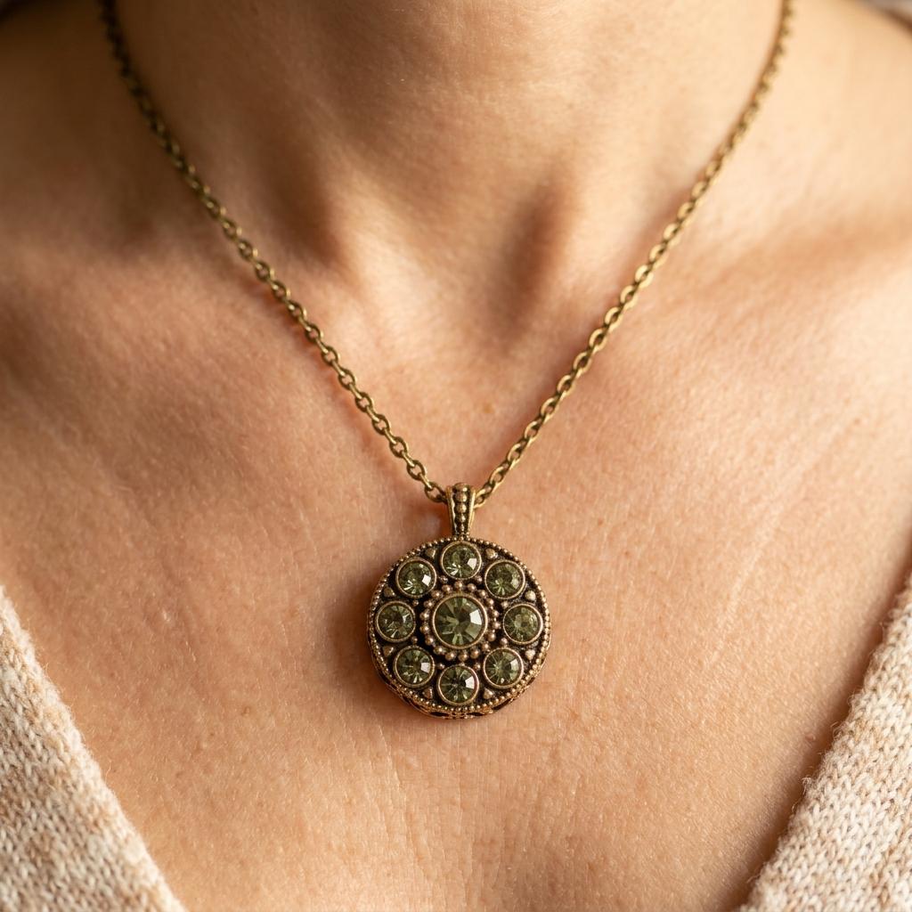 Vintage Flower Pendant Necklace With Zirconia
