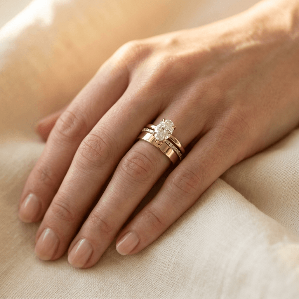 Elegant Oval Cubic Zirconia Bridal Ring Set