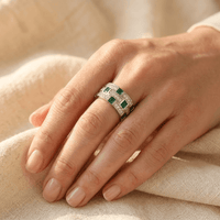 Emerald Green Silver Diamond Band Ring