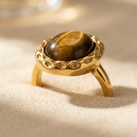 Gold Tigers Eye Oval Statement Ring